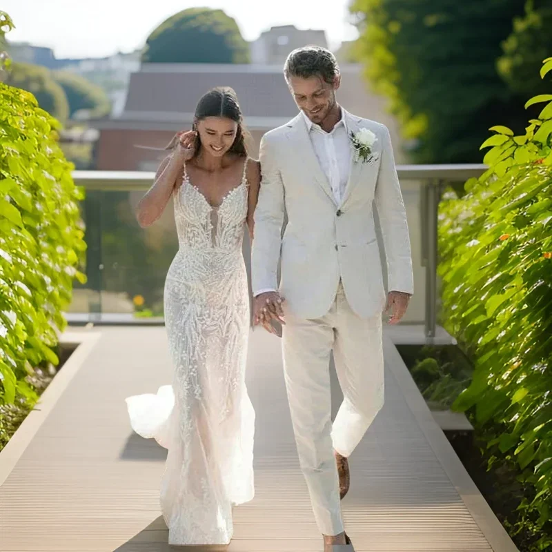 Men'S Formal Wear Attire - Smoking da sposa in lino per
