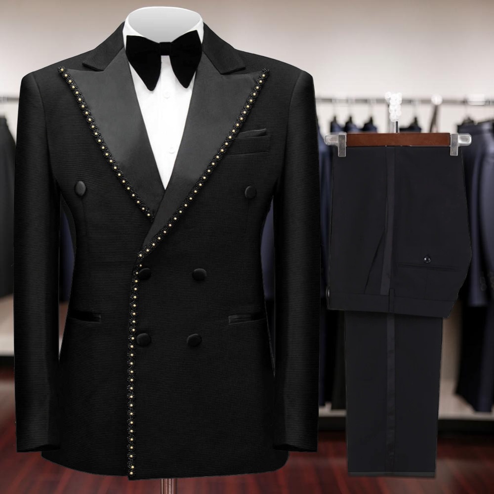 Men Formal Wear Wedding - Abito Formale Doppiopetto con Perline per